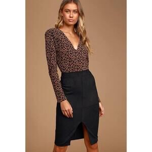 Lulus Total Allure Black Suede Pencil Skirt - Size S